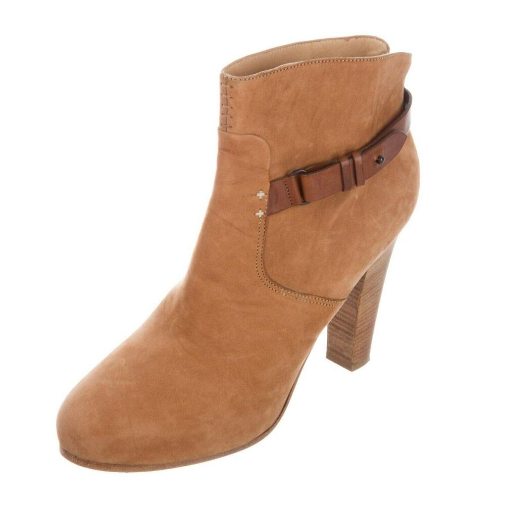 RAG & BONE Boots Suede Round Toe Booties Zipper Heels Brown Leather Designer 11